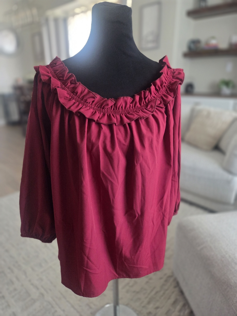 ✨ SHEIN Burgundy Ruffle Top – Size Large ✨